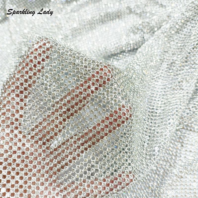 Crystal Mesh Fabric - Металлическая ткань с кристаллами 3 мм,