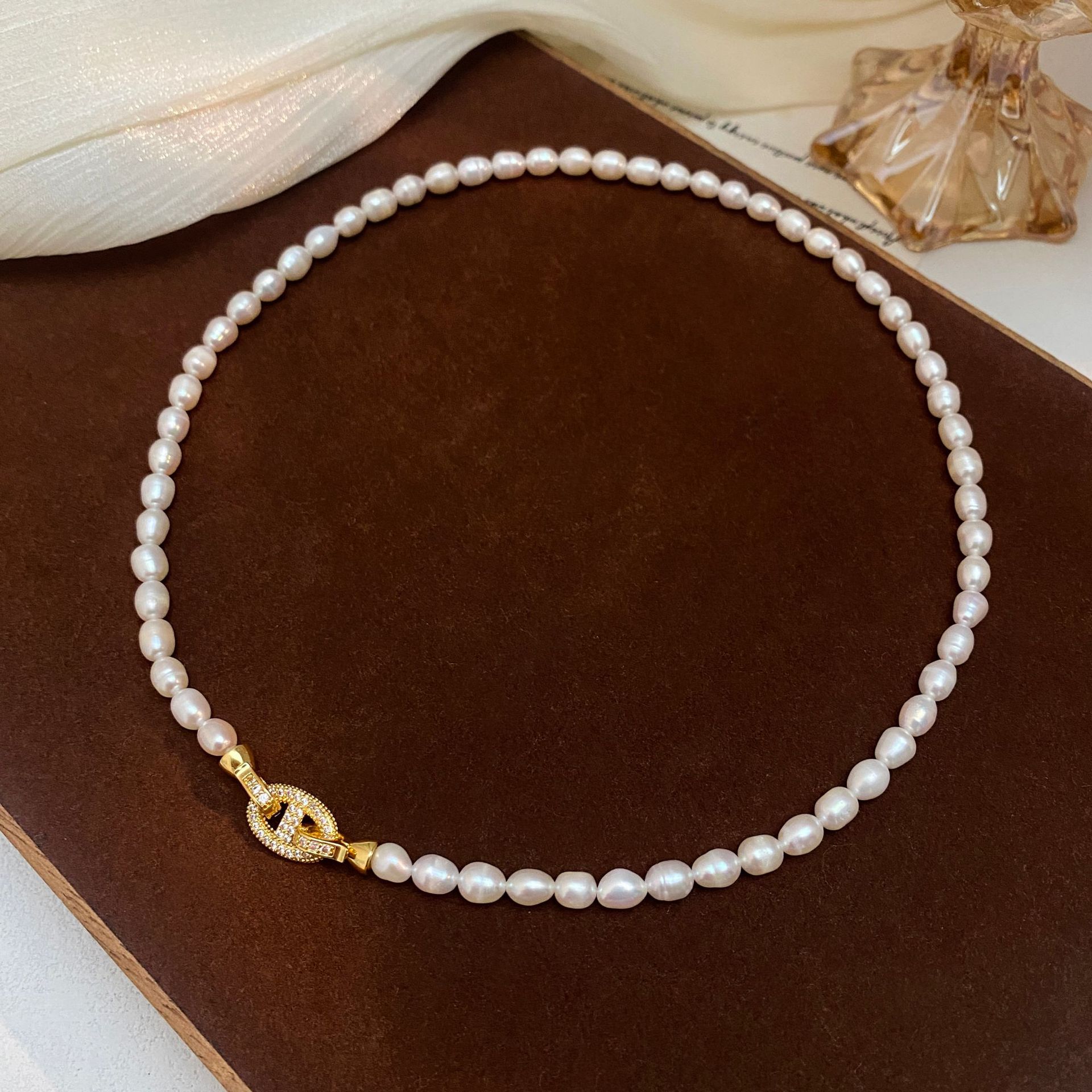 Pearl Trim Chain - Высокое качество, модный блестящий кристалл, крест,